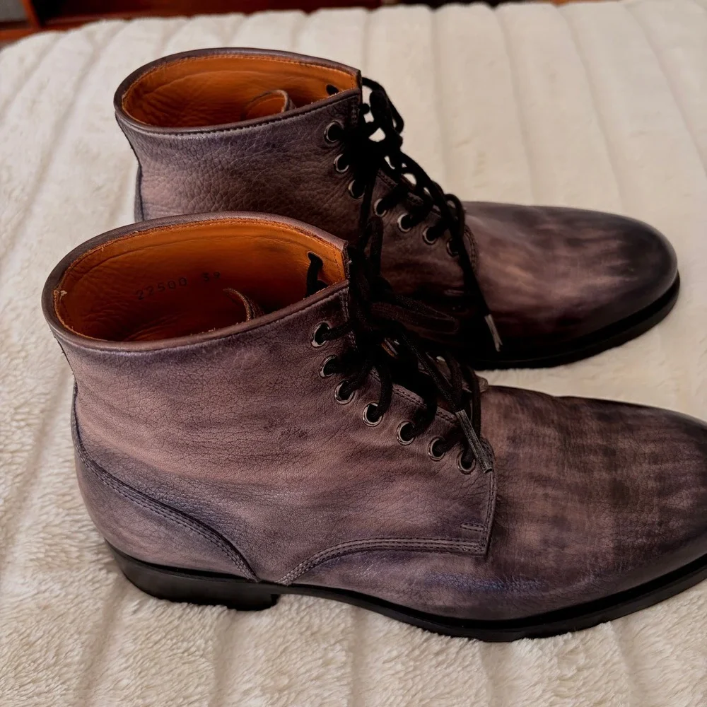 Magnanni Ankle Boots Men's EU 39 Leather Lace Up Gray Burnished Made in Spain